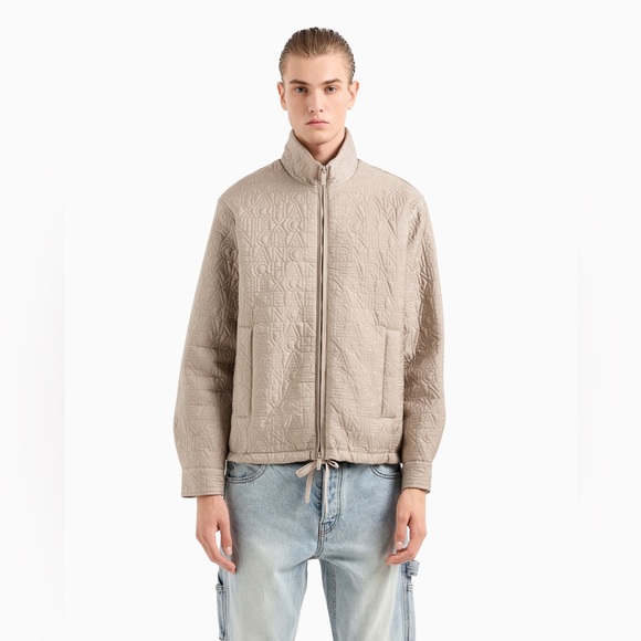 New Armani Exchange Beige Quilted Unisex Jacket Sz L - Picture 2 of 11